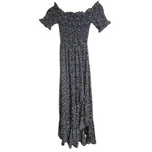 Mi Ami XS Blue Floral Front Ruffle Slit Optional Off Shoulder Sleeve Ruched